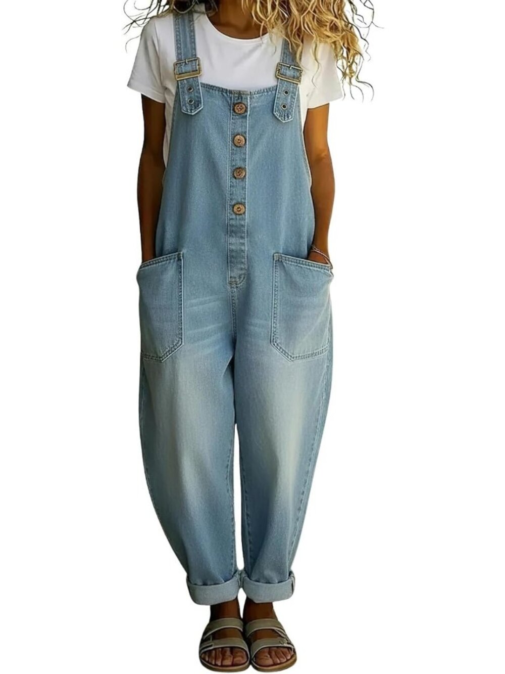 Y2K Denim Bib Overall Pants | Button Front Wide Leg Jean Jumpsuit | Vintage